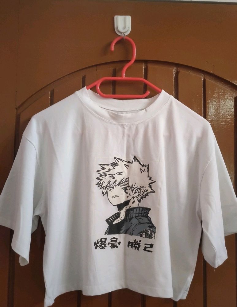 Anime Printed Oversized Crop Tshirt