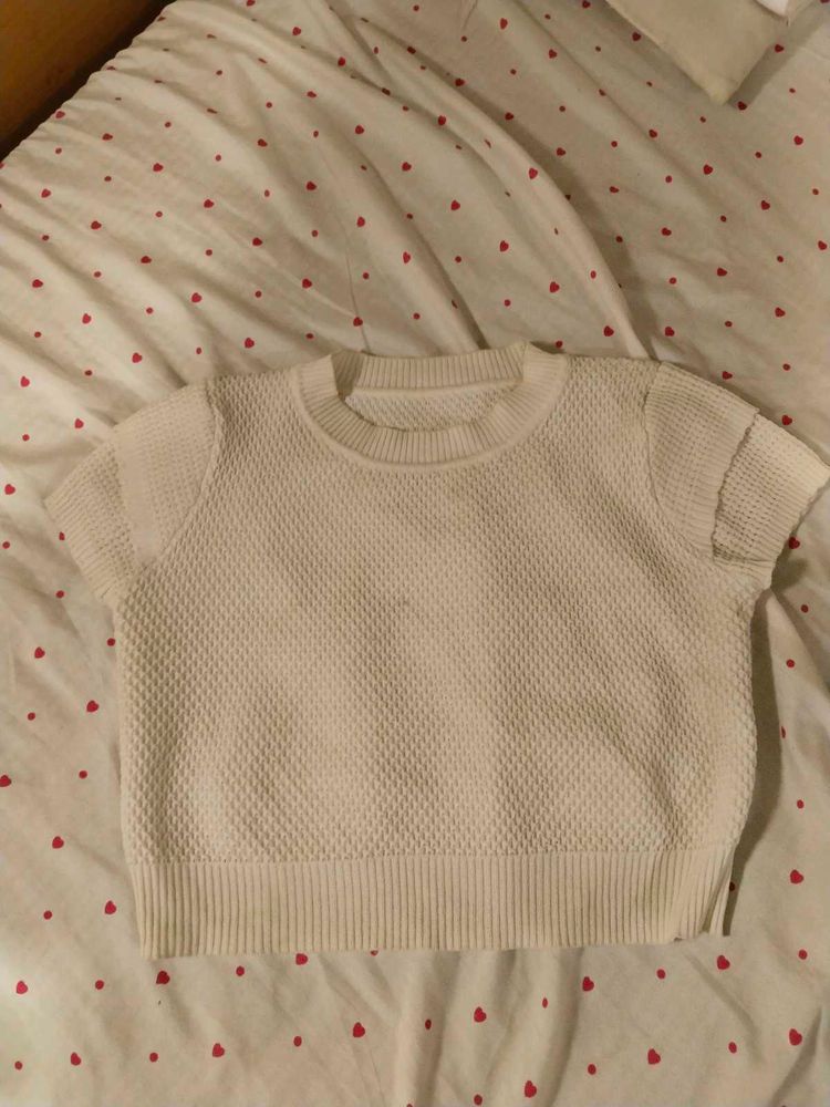 Cream Knit Cropped Top