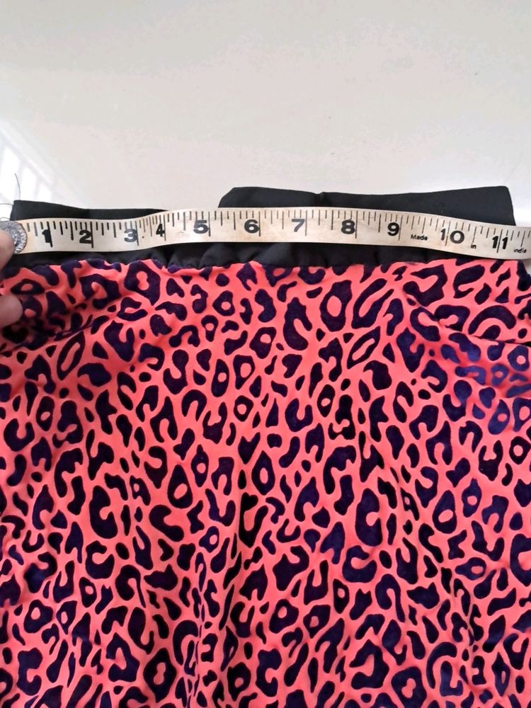 Leopard Print, Velvet, Pink Mini Skirt For Girls