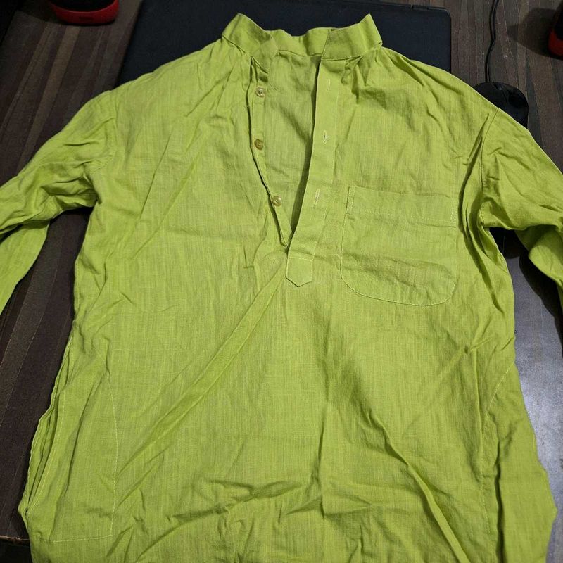 Lime Green Cotton Kurta Shirt