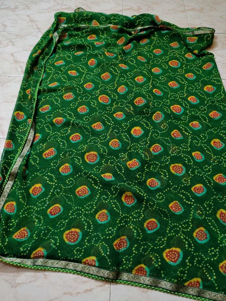 Vibrant Green Bandhani Saree
