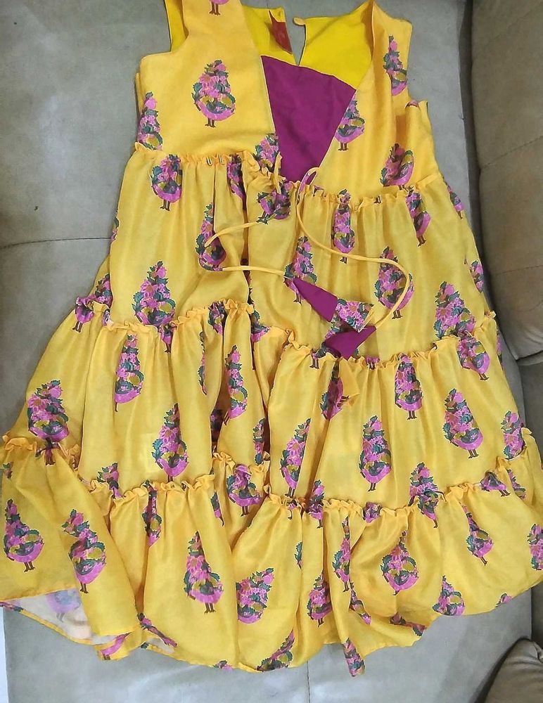 Vibrant Yellow Tiered Ethnic Dress