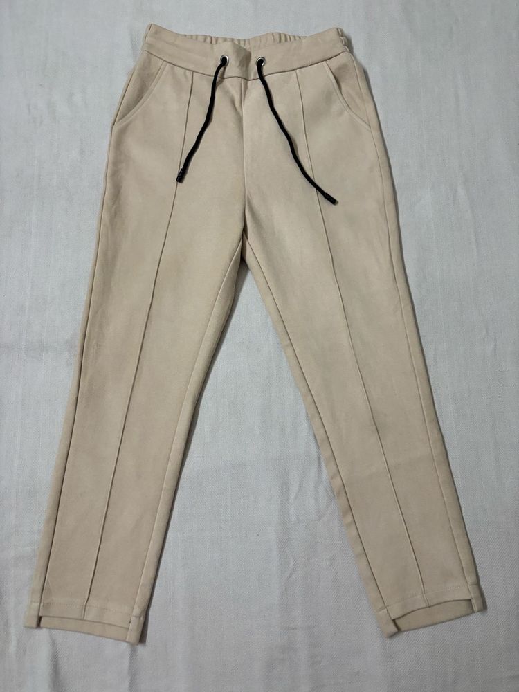 Cuuui Korean Beige Jogger Pants with Drawstring