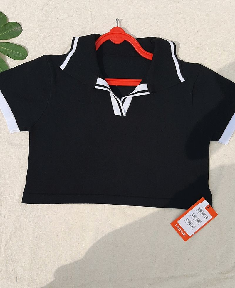 Black Crop Top with White Trim
