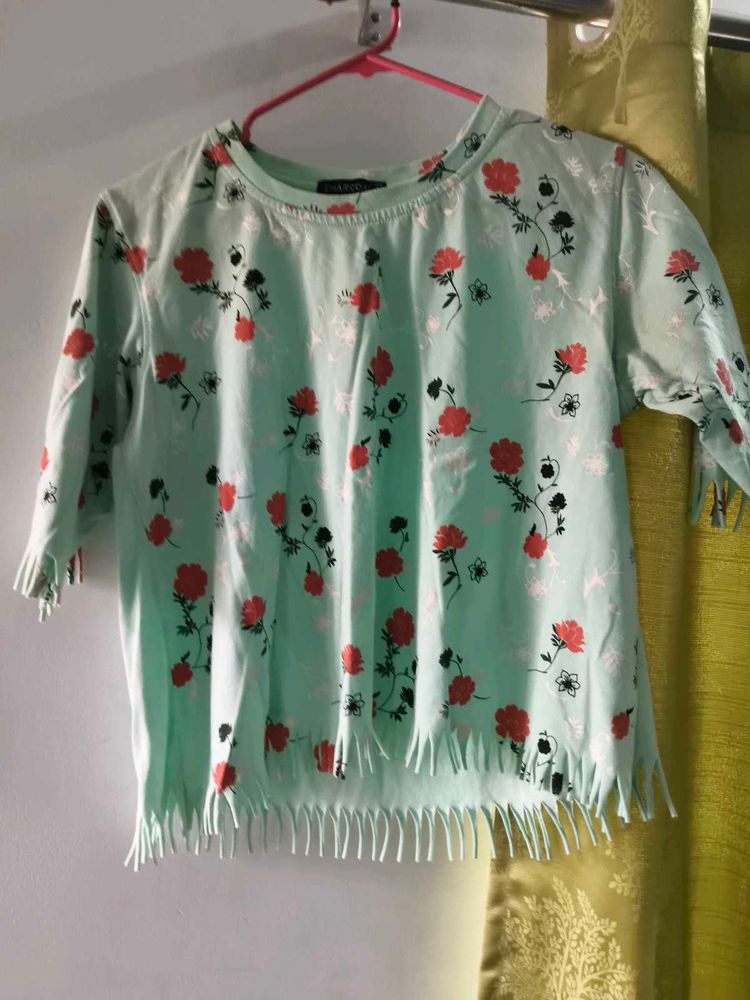 Floral Print Fringe Crop Top