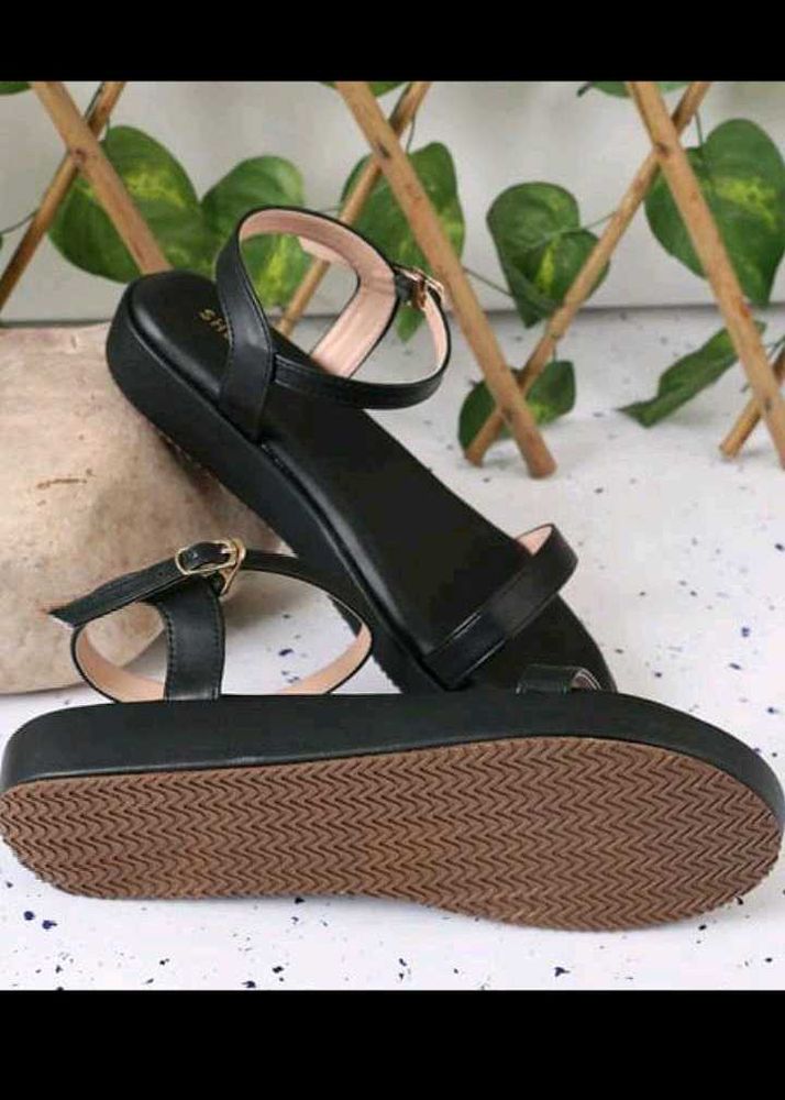 Women Buckle Fastening Open Toe Slingback Fl