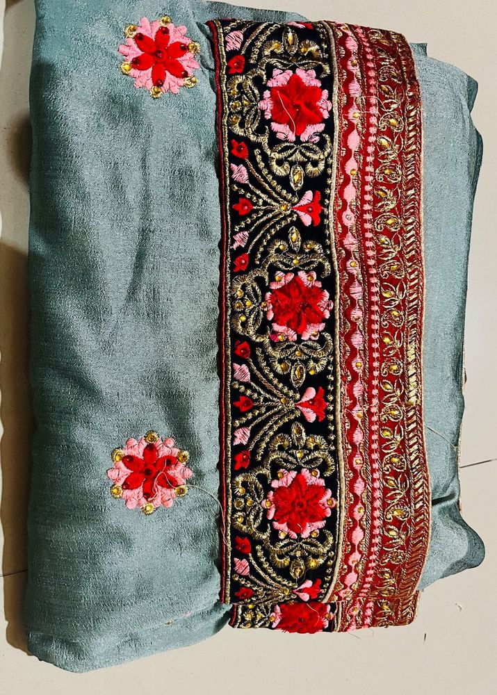 Elegant Embroidered Grey Saree new