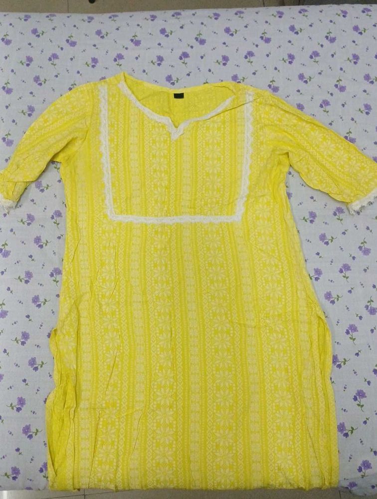 yellow three quarter summer kurti