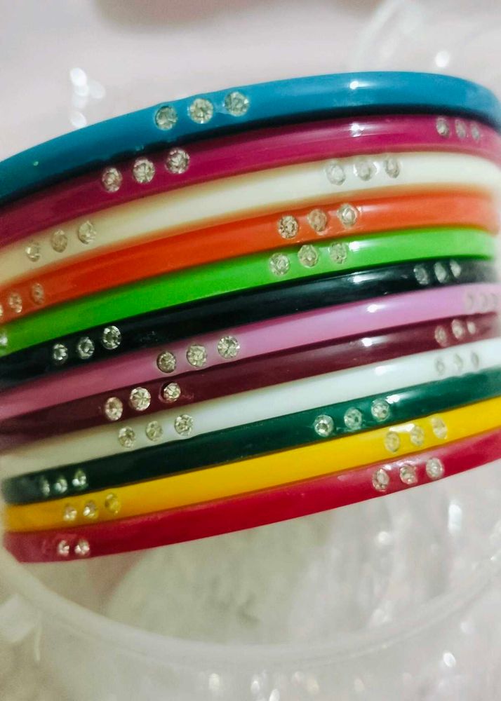 Colorful Stackable Bangles with Rhinestones
