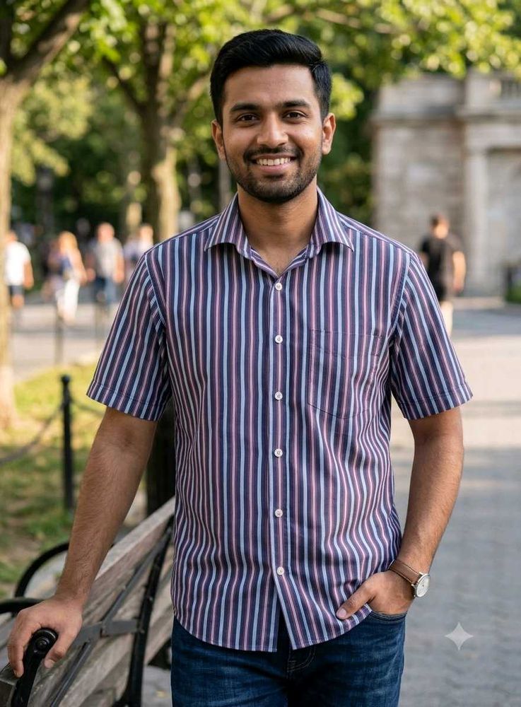 Classic Vertical Striped Short Sleeve Shirt