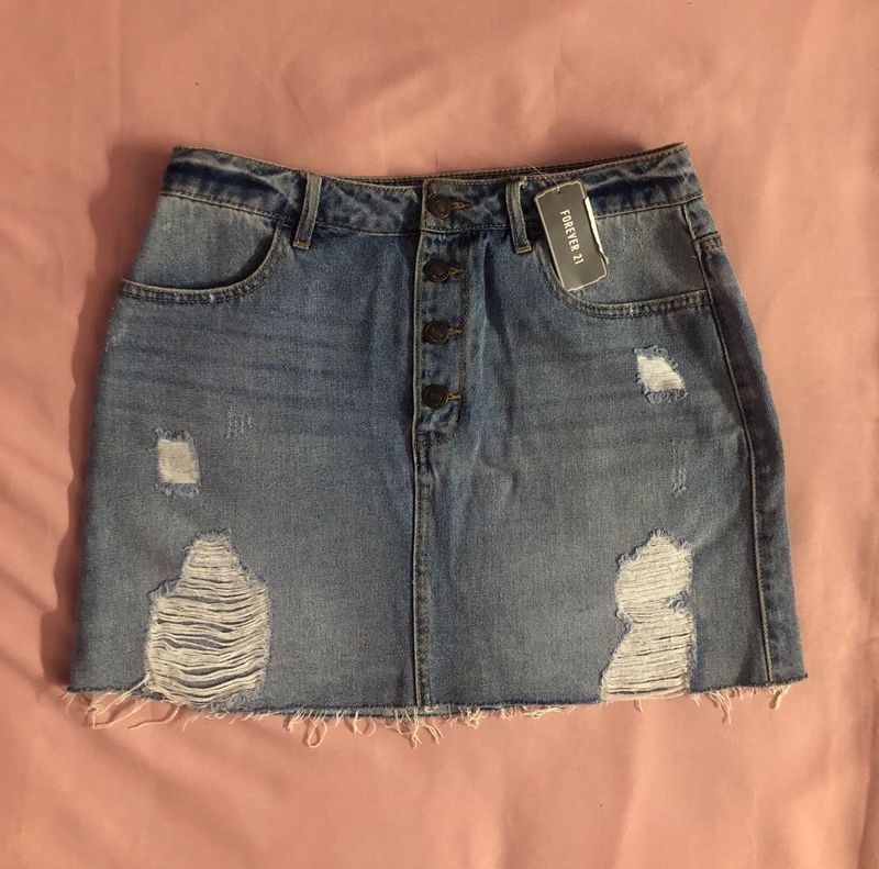 Forever 21 Ripped Denim Mini Skirt