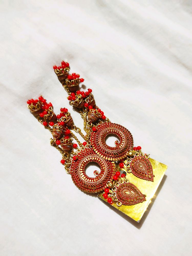 Red Alloy Long Jhumka....🌷