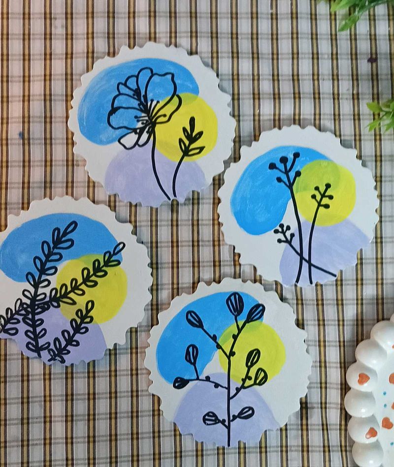 Abstract Floral Coasters (Set of 4)