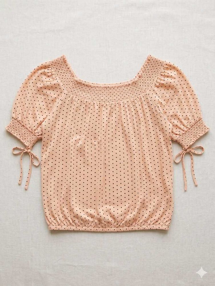 Cute Polka Dot Smocked Top