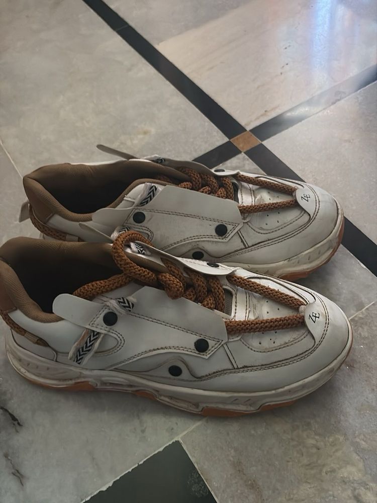 Stylish White &amp; Brown Sneakers