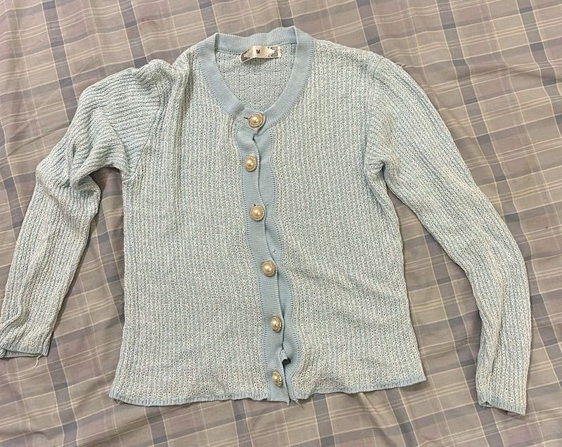 Cute Light Blue Button Cardigan