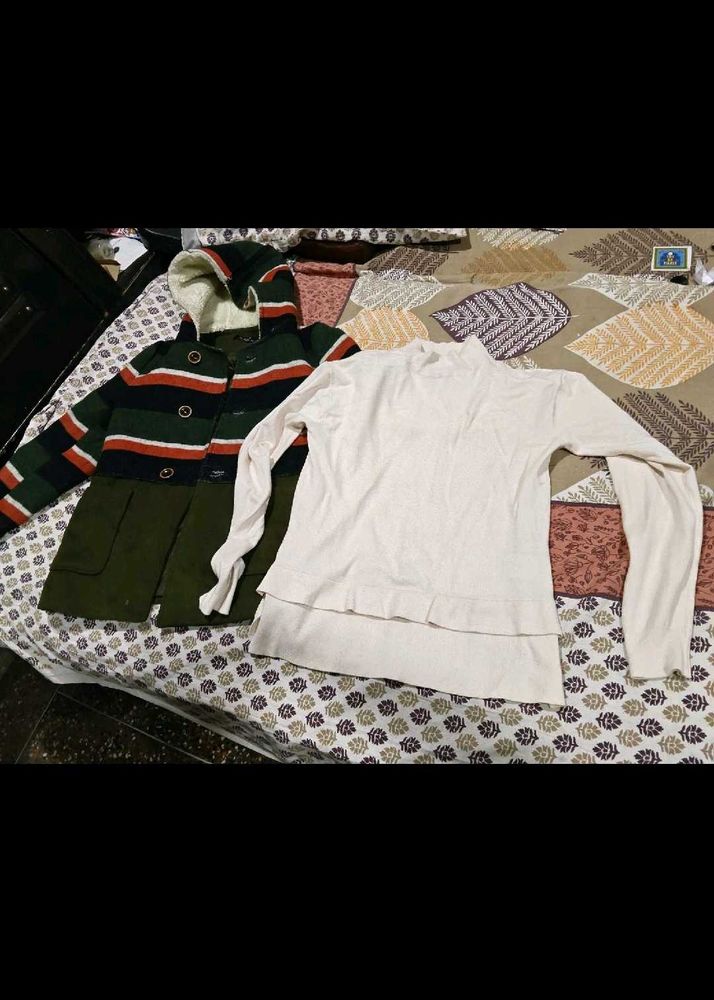 Cozy Striped Hooded Jacket &amp; Cream Top