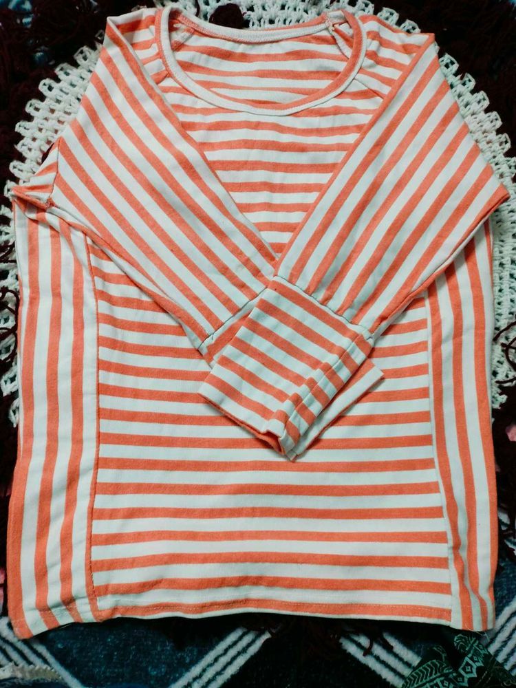 Striped Three Quarter Sleeve Top(top notch quality