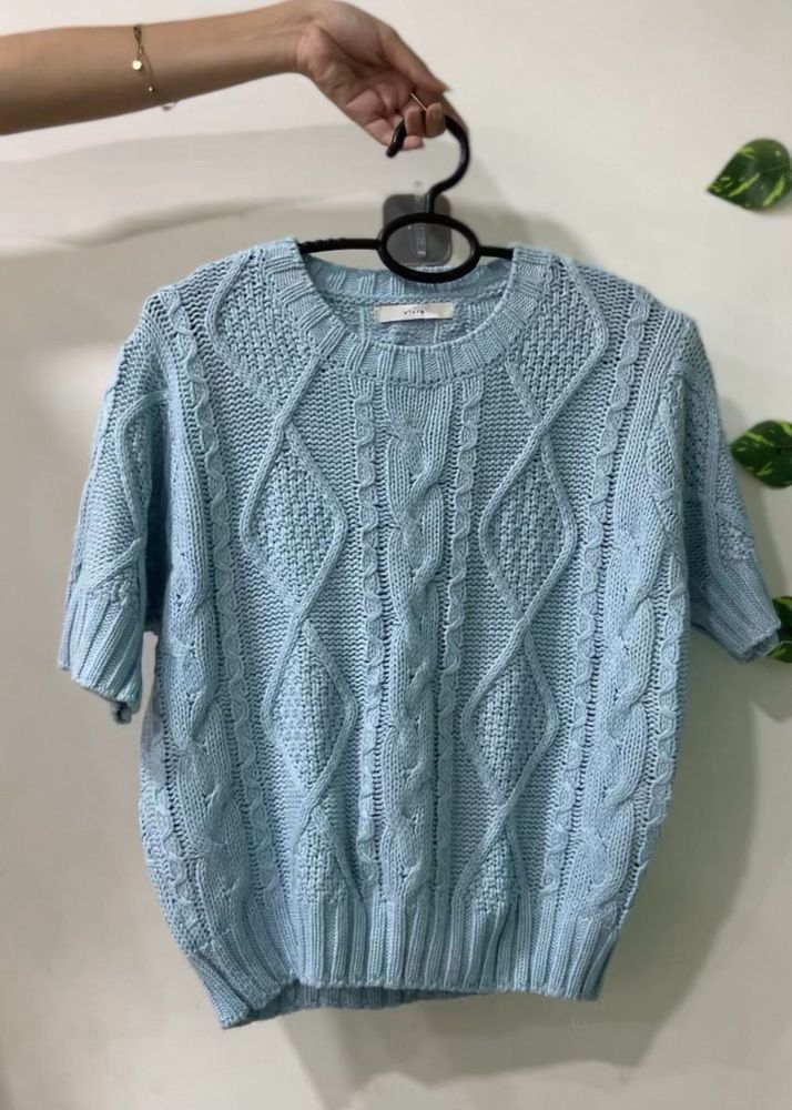 Baby Blue Cable Knit Sweater
