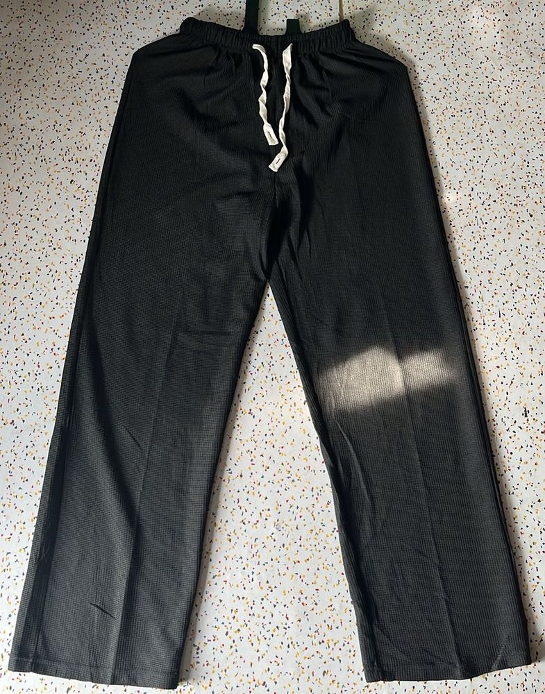 Black Ribbed Wide Leg Pants