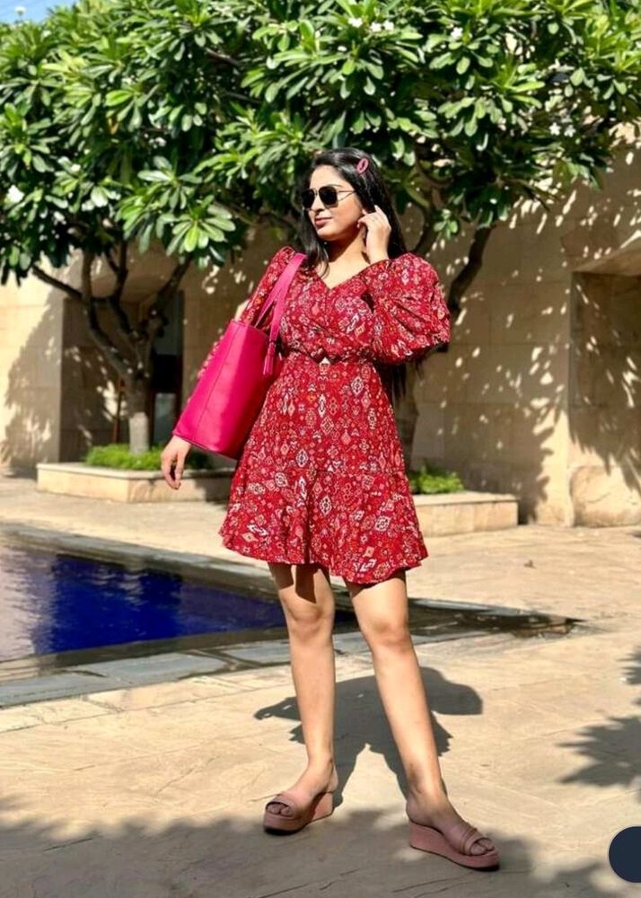 Red Print Mini Dress