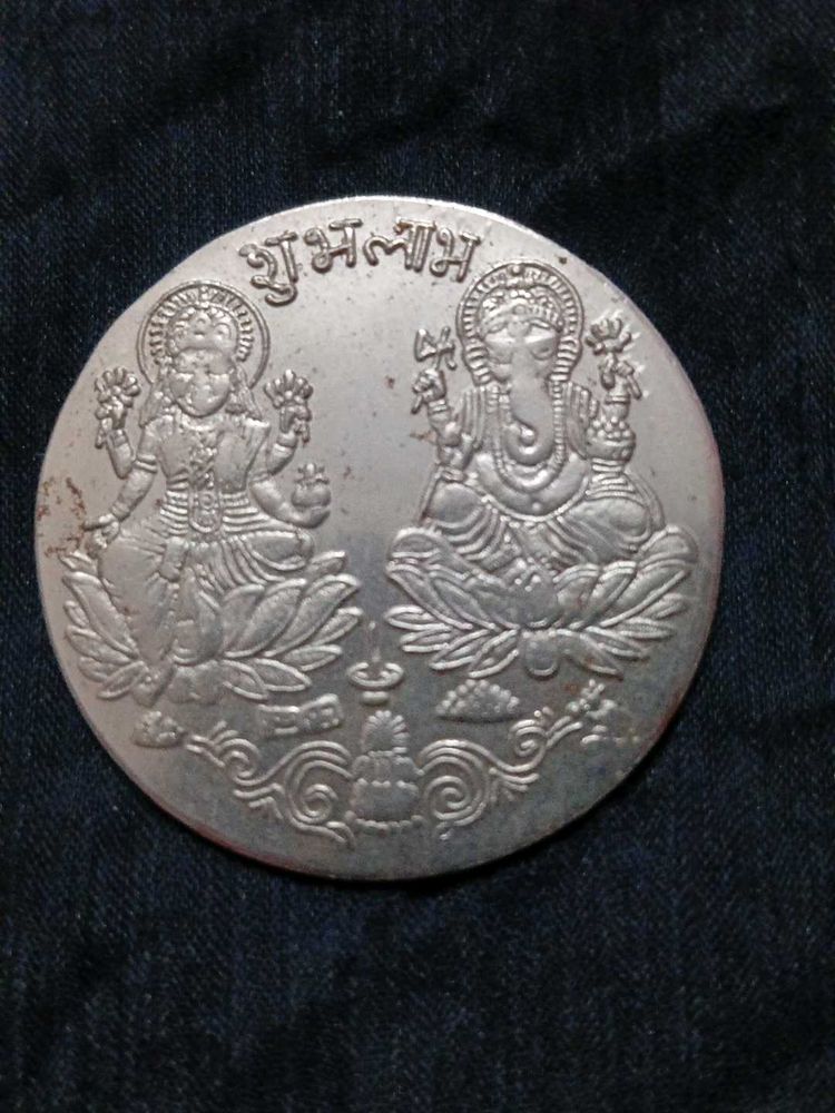 Laxmi Ganesh Silver coat Plated Coin