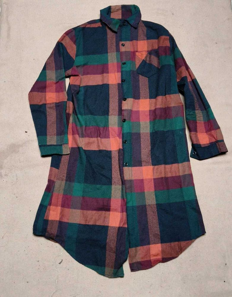 Comfy Plaid Longline Shirt Dress