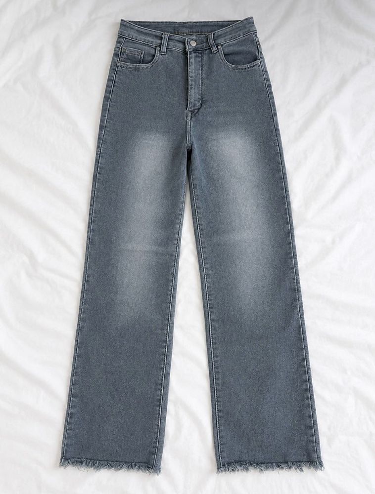 Grey Straight Leg Denim Jeans