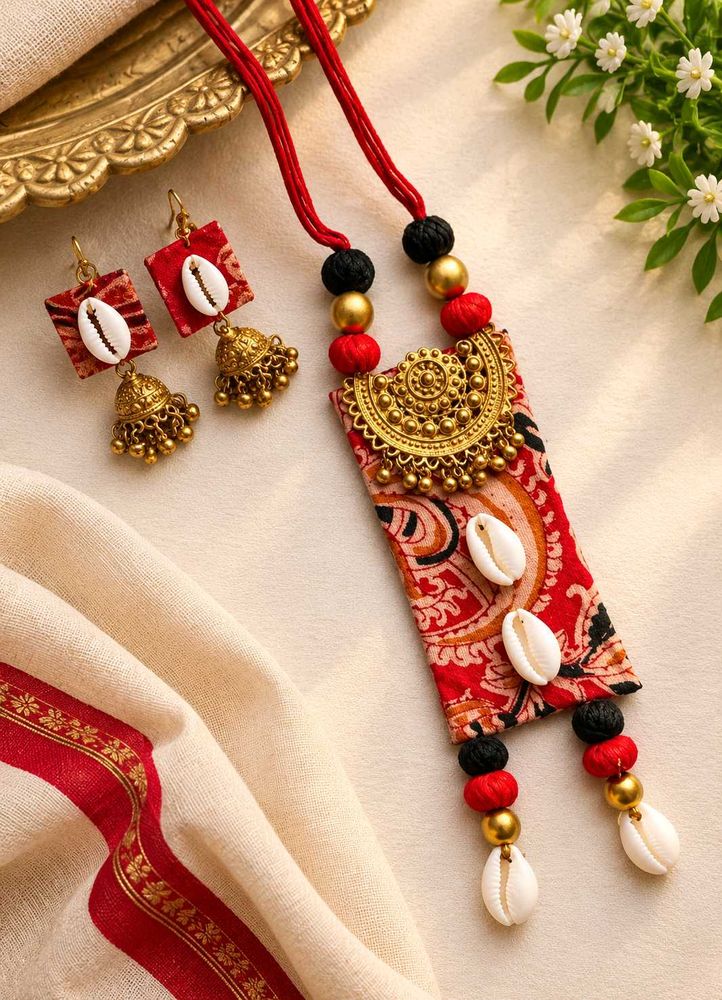 Boho Fabric Necklace &amp; Earring Set
