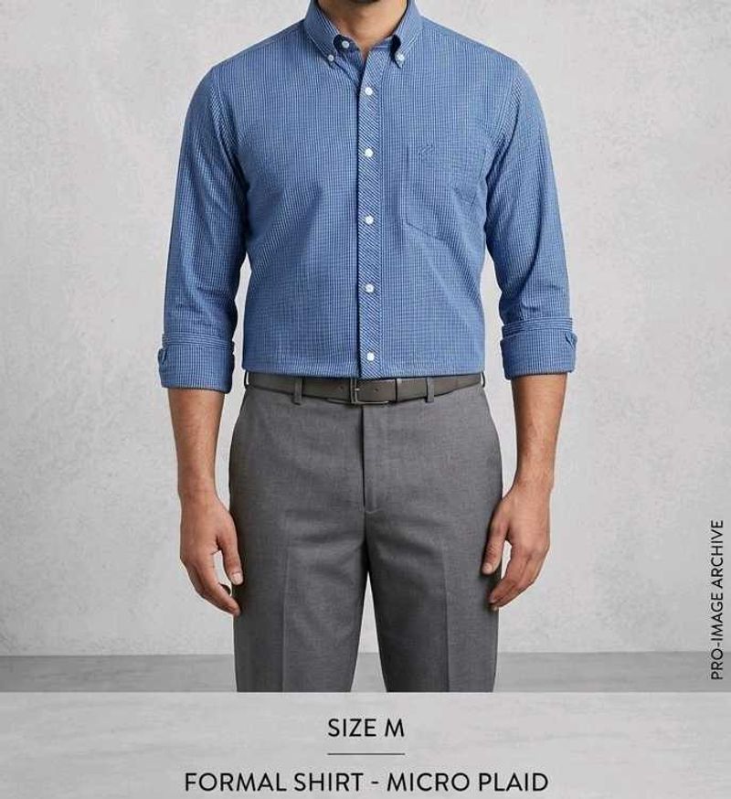 Men's Blue Micro Plaid Button-Down Shirt