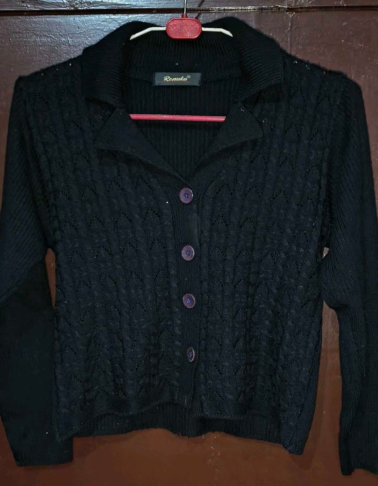 Classic Black Knit Cardigan Sweater
