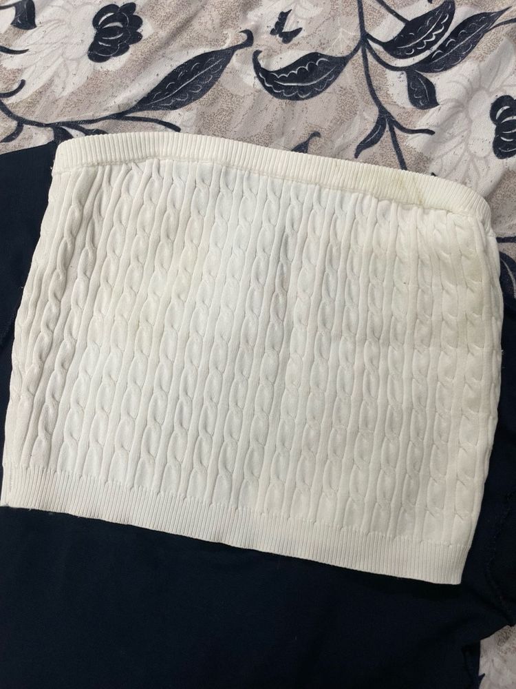 White Cable Knit Tube Top