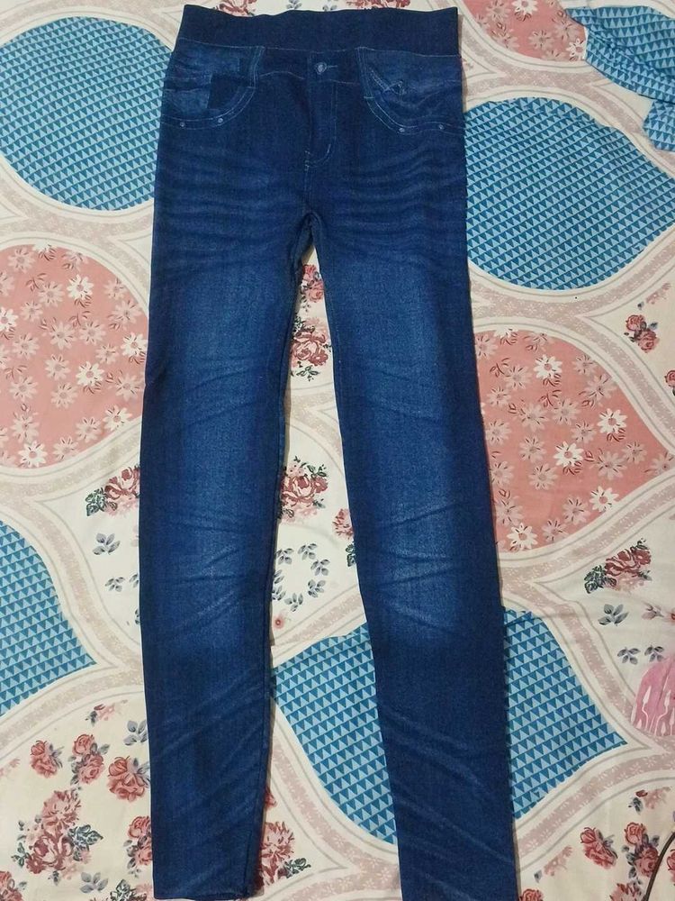 Women's Blue Denim Look Leggings