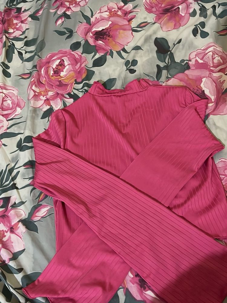 Ribbed Pink Long Sleeve Top