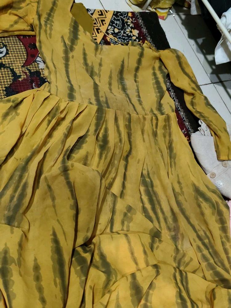 Yellow Tie-Dye Ethnic Gown