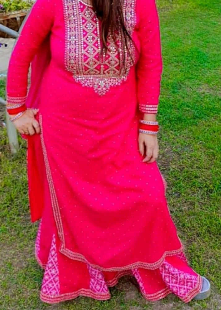 Vibrant Pink Embroidered Kurti Set