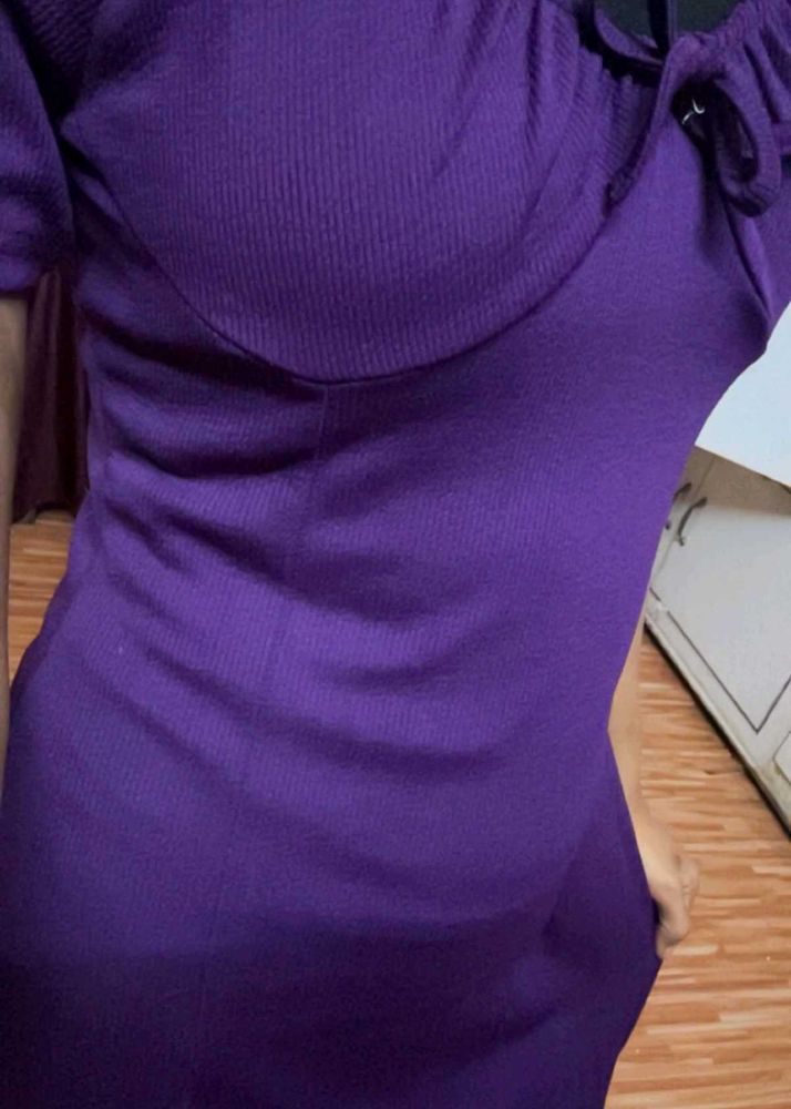 Vibrant Purple Ribbed Mini Dress