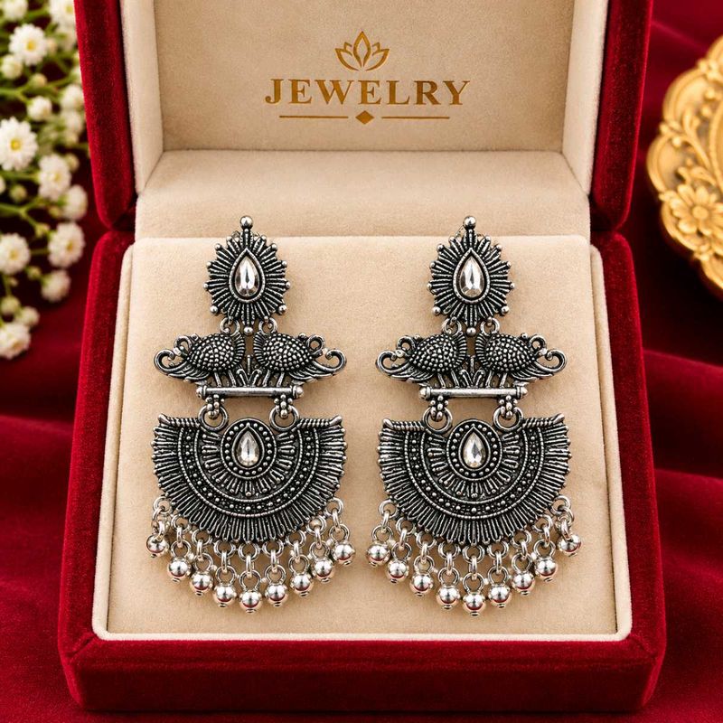 Oxidized Silver Peacock Earrings