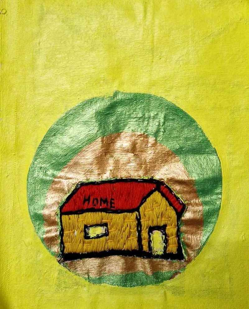 Unique Embroidered "HOME" House Art