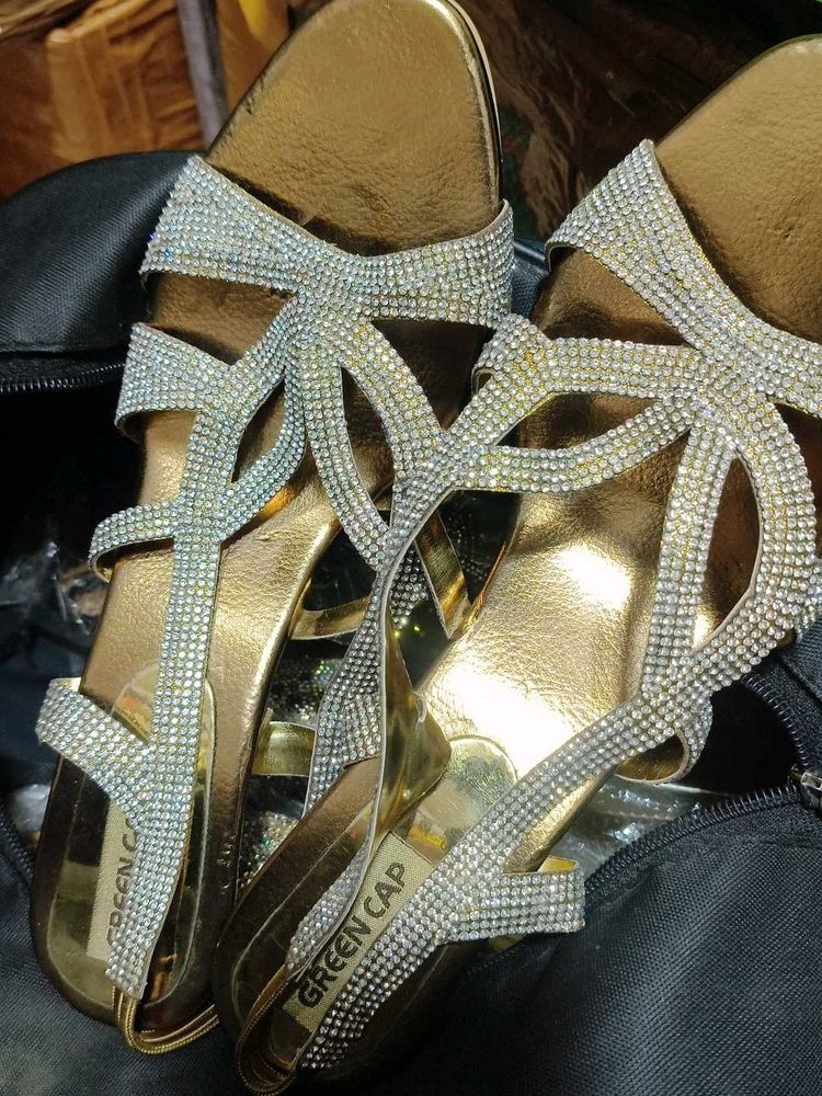 Sparkling Embellished Gold Sandals