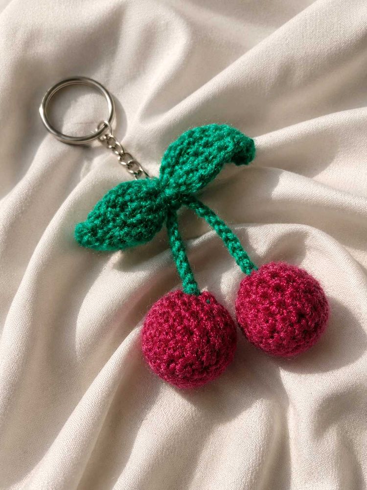 Crocheted Cherry Keychain
