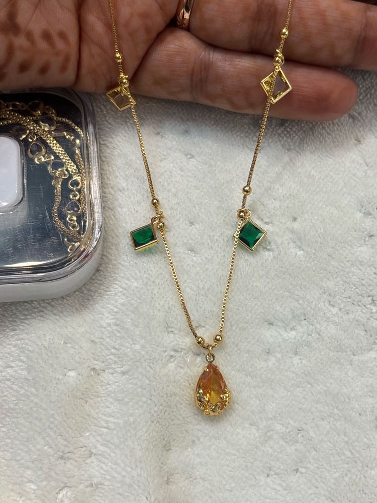 Gold Necklace with Emerald and Citrine Pendant