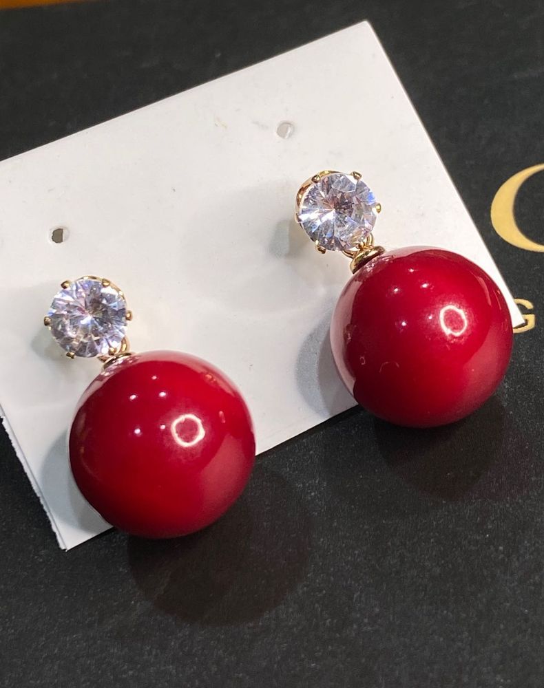 Red Pearl Drop Earrings