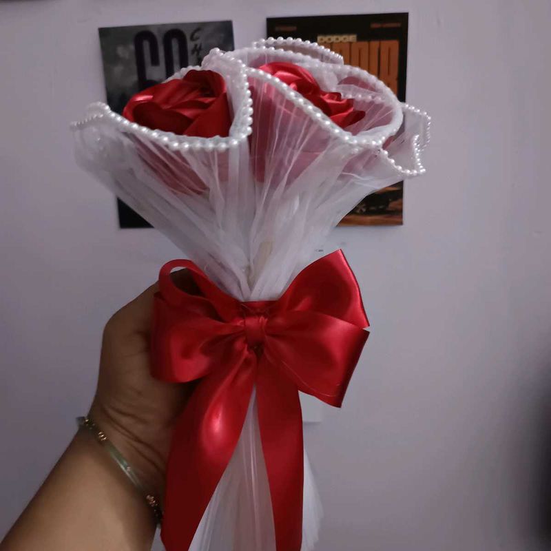 Handmade Satin Rose Bouquet (5 Roses)