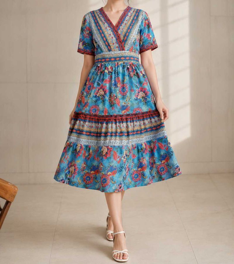 Bohemian Floral Print Midi Dress