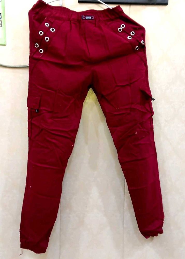 Maroon &amp; Dark Pink Jogger Track Pants
