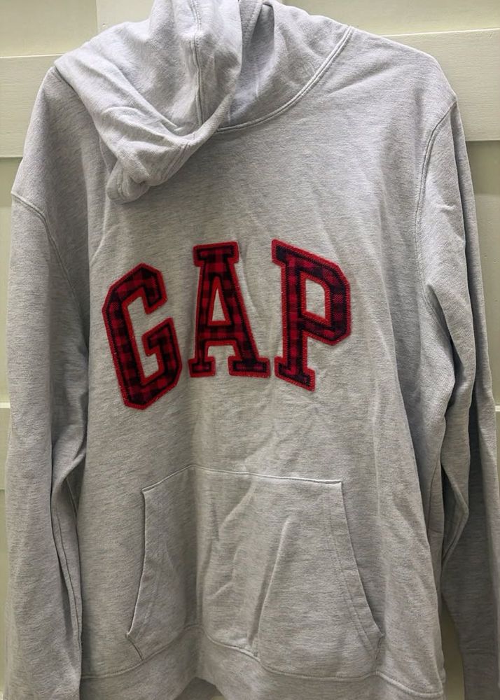 GAP Grey Plaid Logo Hoodie