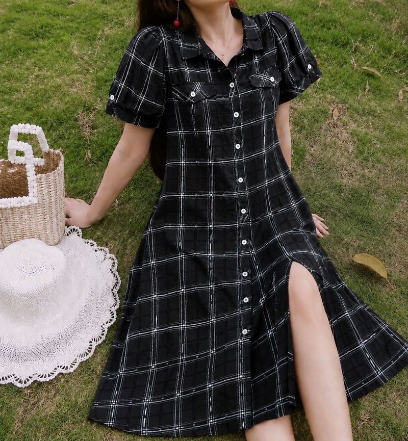 Plaid Button-Down Shirt Dress