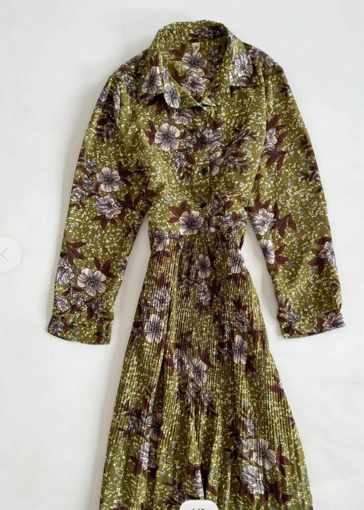 Green Floral Print Midi Dress