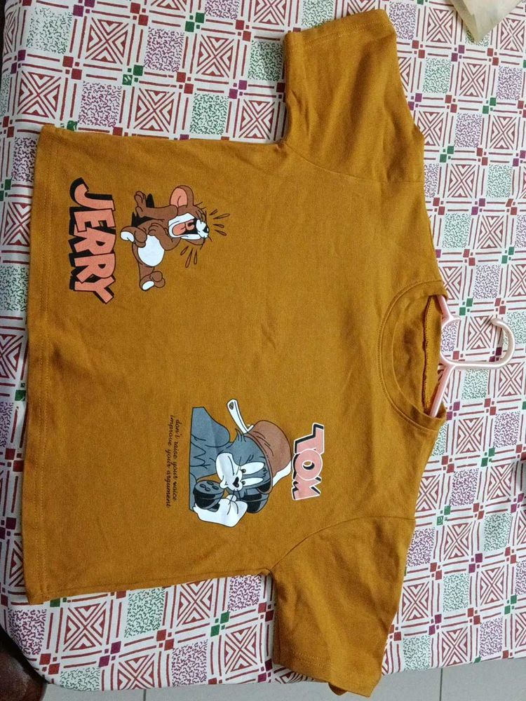 "Trendy Mustard Tom &amp; Jerry Crop Top